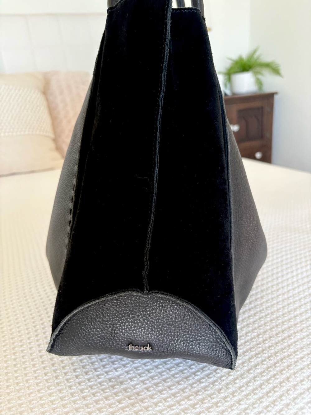 The Sak Los Feliz Black Leather & Suede Shoulder Hobo Tote Bag Boho - Picture 4 of 10
